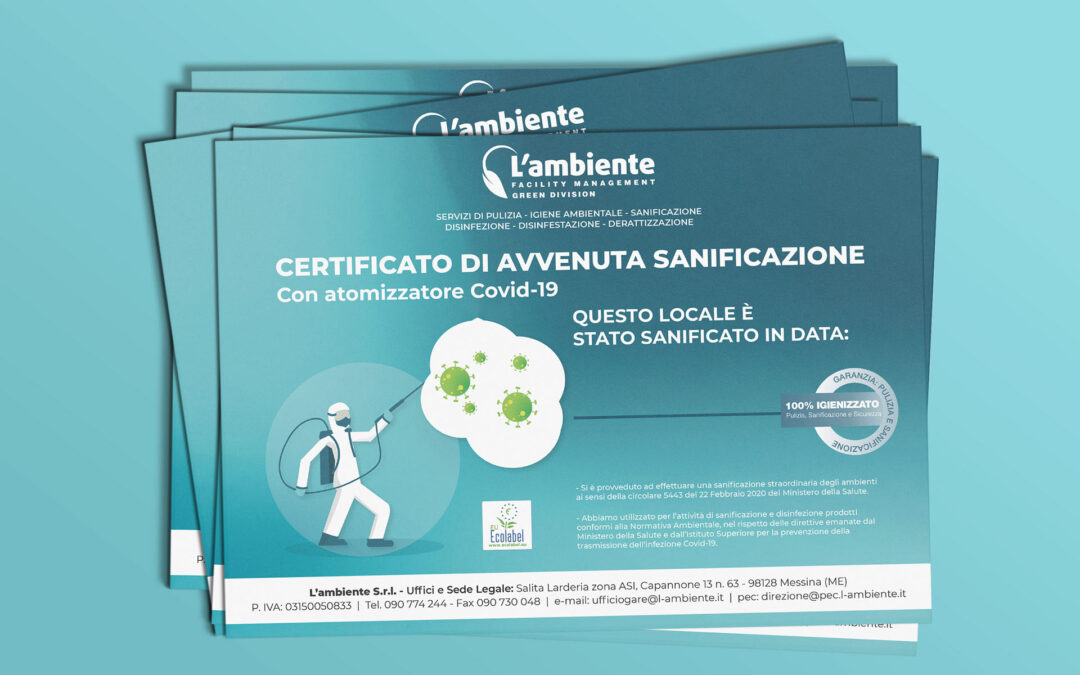 CERTIFICATO DI AVVENUTA SANIFICAZIONE